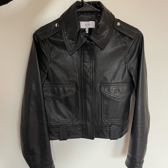 Reiss KAJA LEATHER TRUCKER JACKET - Picture 1 of 10